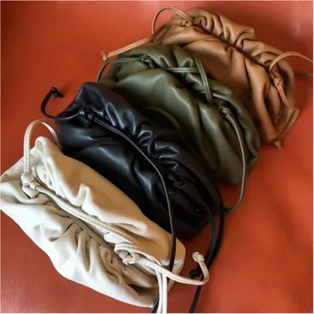 

Luxury Designer Genuine Leather Women Handbag Soft Real Cow Leather Fold Cloud Clutch Bag Dumple Quality Shoulder Crossbody Bag