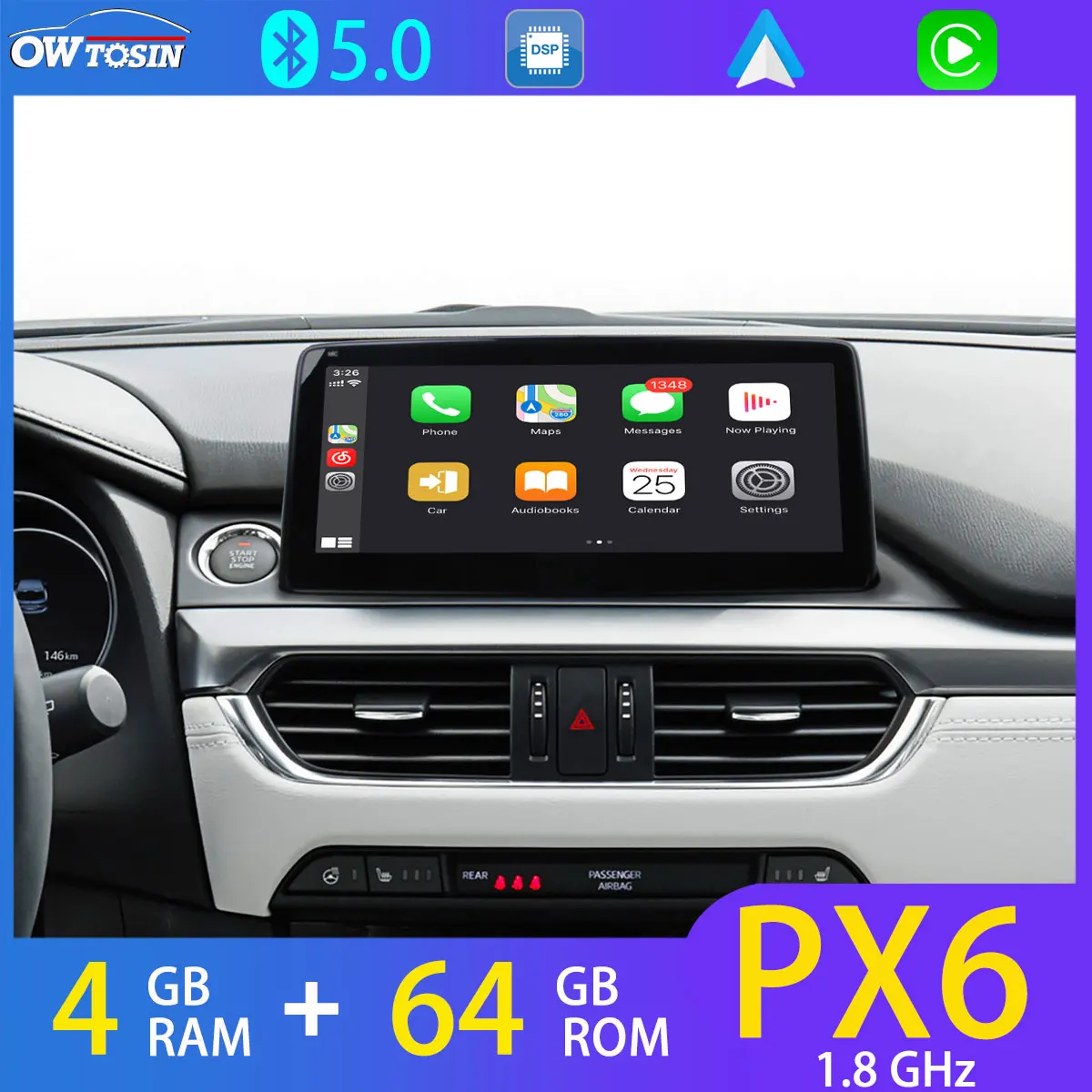10 25 &quotIPS 1280*480 PX6 4G + 64G Android автомобильный dvd-плеер радио GPS для Mazda 6 2015 2016 2017 2018 Parrot BT