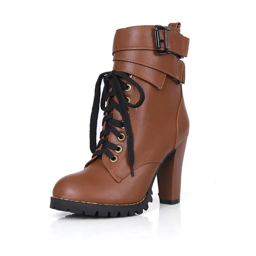 Женские ботильоны на высоком квадратном каблуке модные зимние ботинки шнуровке