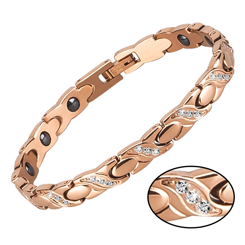 Hottime Cubic Zirconia Woman Bracelet Health Energy Magnetic Rose Gold Women Bracelet Bangle Fashion Jewelry - Окраска металла: 10328