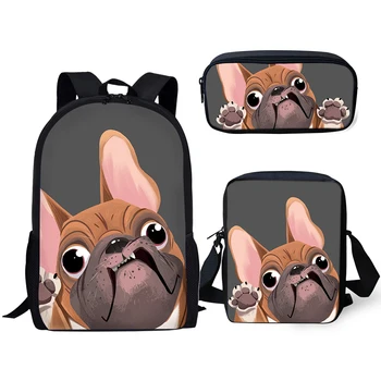 

2020 Fashion Children's Backpack Cartoon Bulldogs Pattern School Book Bags Kawaii Animal Prints 3PCs/Set Students School Bags