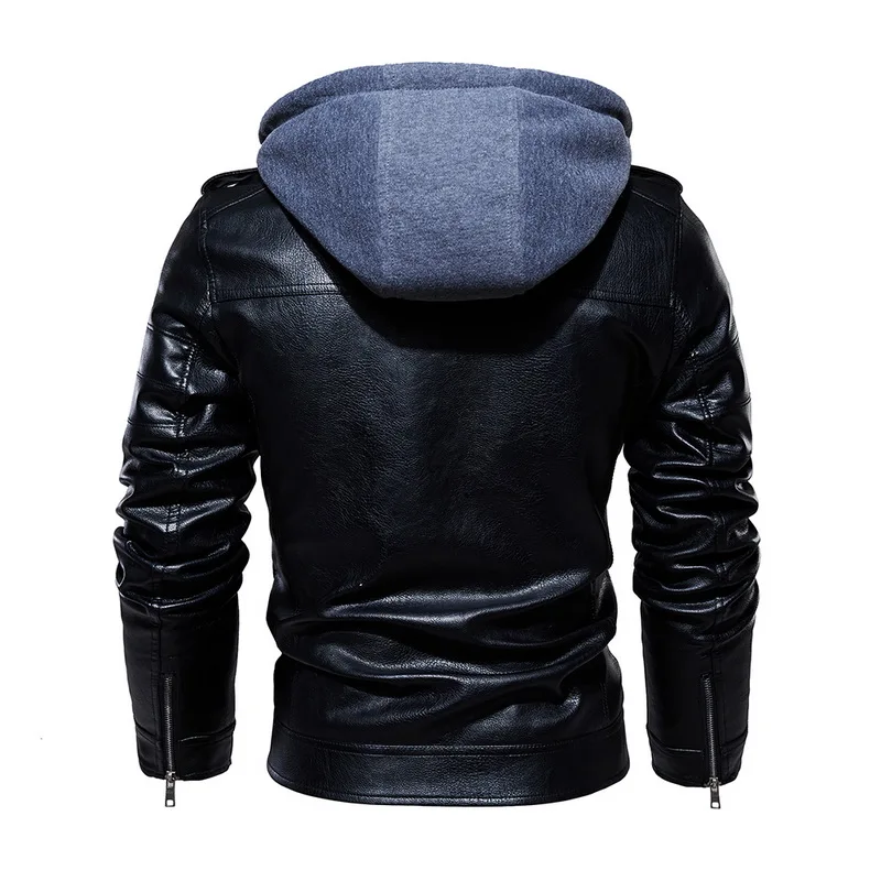 Осень Зима Chaqueta Moto Hombre мотоциклетная кожаная куртка мужская теплая ветровка с капюшоном PU куртки верхняя одежда PU бейсбольная куртка