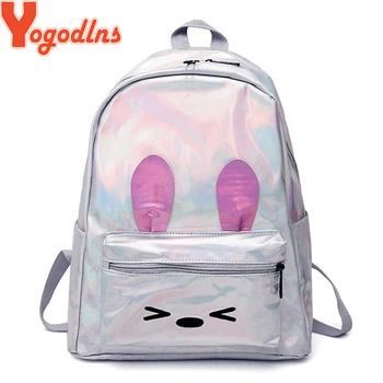 

Yogodlns2019 Backpack New Women Backpack Fashion Silver Laser Rabbit Ears Waterproof Capacity Student Backpack Travel Couple Bag