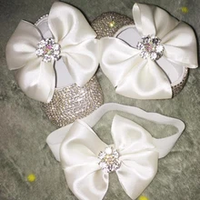 

Dollbling Rhinestones Baby Girl shoes First Walker Headband set Sparkle Angle Wing Crystal Princess Shoes Baby Shower Gift