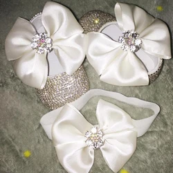 Ensemble de chaussures de princesse à strass pour bébé fille, avec bandeau et ailes scintillantes en cristal, cadeau de fête prénatale 