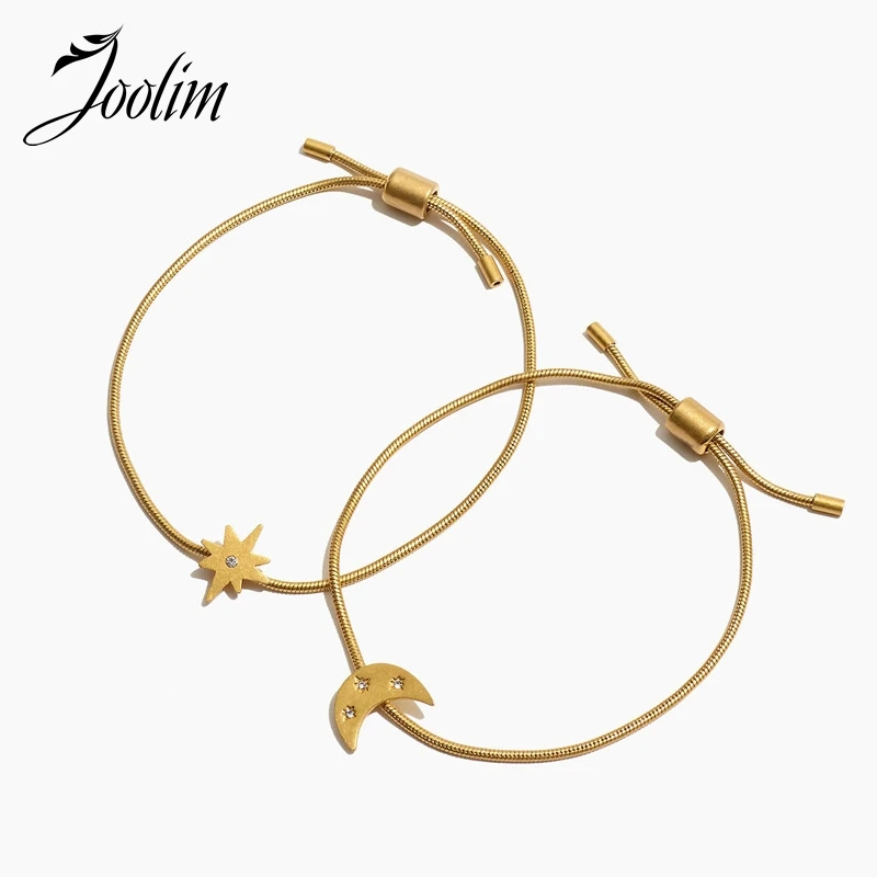 

Joolim 2pcs/ set Gold Color Moon Star Adjustable Charm Bracelet Design Jewelry