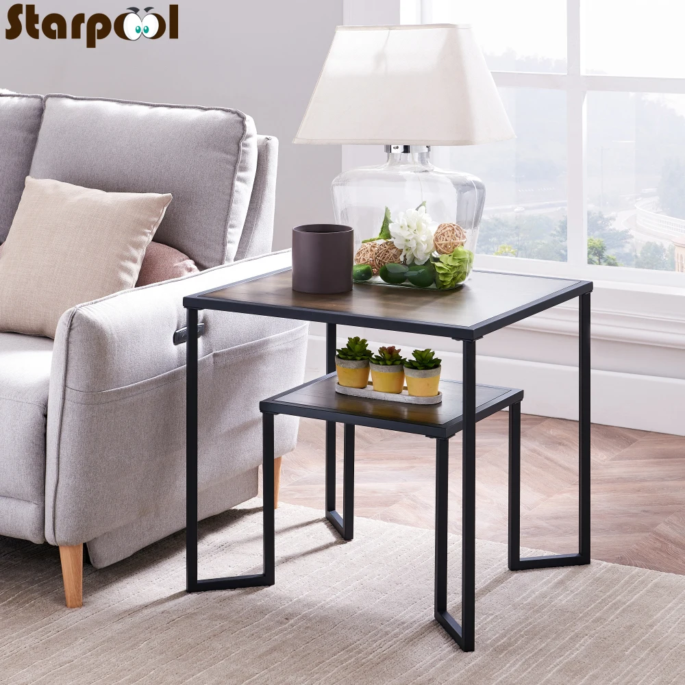 

Wood Tea Table Simple Modern Creative Double Layer Sofa Side Table Living Room Small Storage Square Coffee Table
