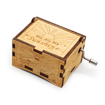 

New Antique Carved Wooden Hand Crank Music Box You Are My Sunshine Theme Christmas Gift A Birthday Present