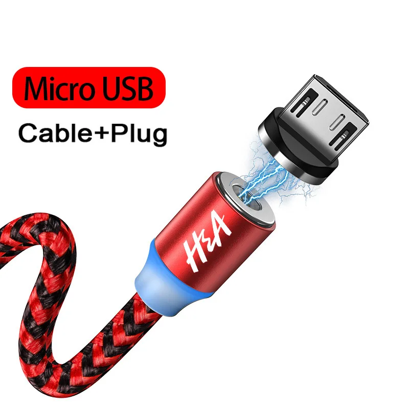 For Micro Red Магнитный usb-кабель H& A для быстрой зарядки, кабель USB типа C, Магнитный зарядный кабель Micro usb для зарядки и передачи данных, кабель USB для мобильного телефона - Цвет: For Micro Red