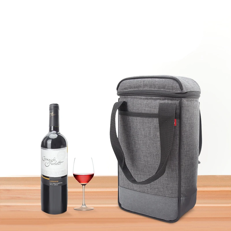2 Bottle Insulated Wine Tote Bag, Travel Wine Glass Bag Wine Glass