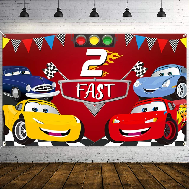 Race Car 2nd Birthday Party Backdrop Decor 2 Fast Photo Background Banner Wall Decoration Party Supplies for Two Years Old Kids 3