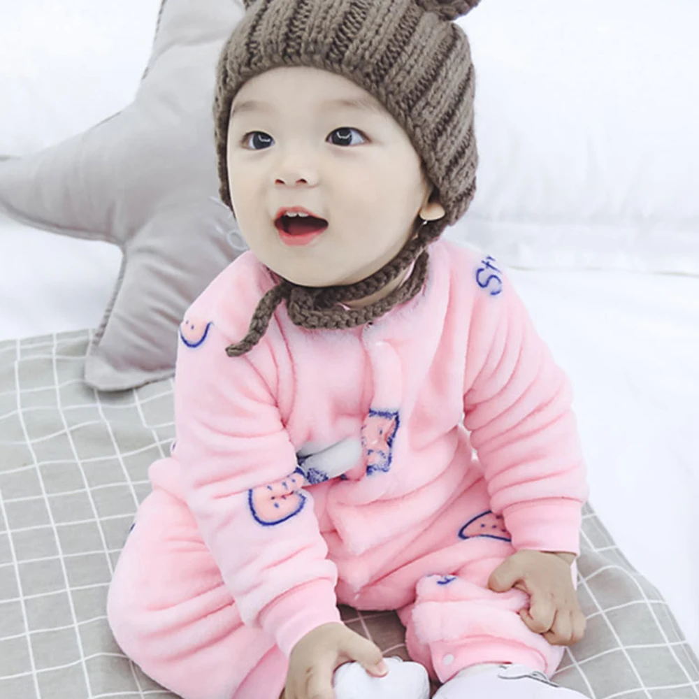 CALOFE Baby Rompers Winter Warm Longsleeve Coral Fleece Newborn Baby Boy Girl Clothes Infant Jumpsuit Animal Overall Pajamas