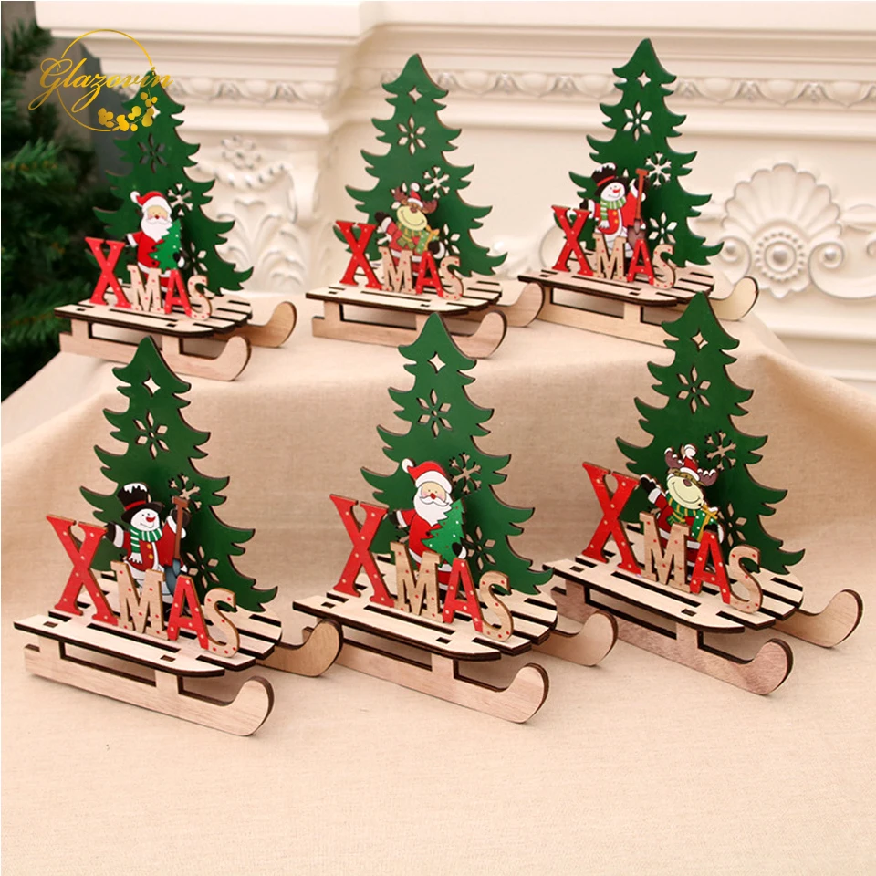 Wooden Ornaments  Christmas Tree Decoration Xmas  Desk Top Elk/Santa Claus