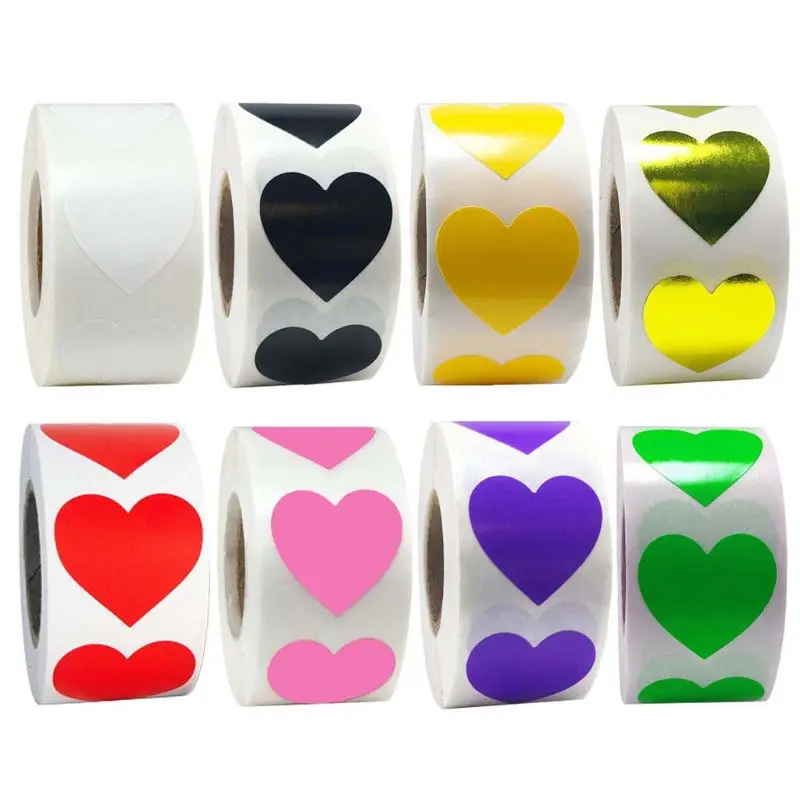 500pcs/roll Heart Shaped Love Seal Stickers Scrapbook Gift Packaging Birthday Party Supplies
