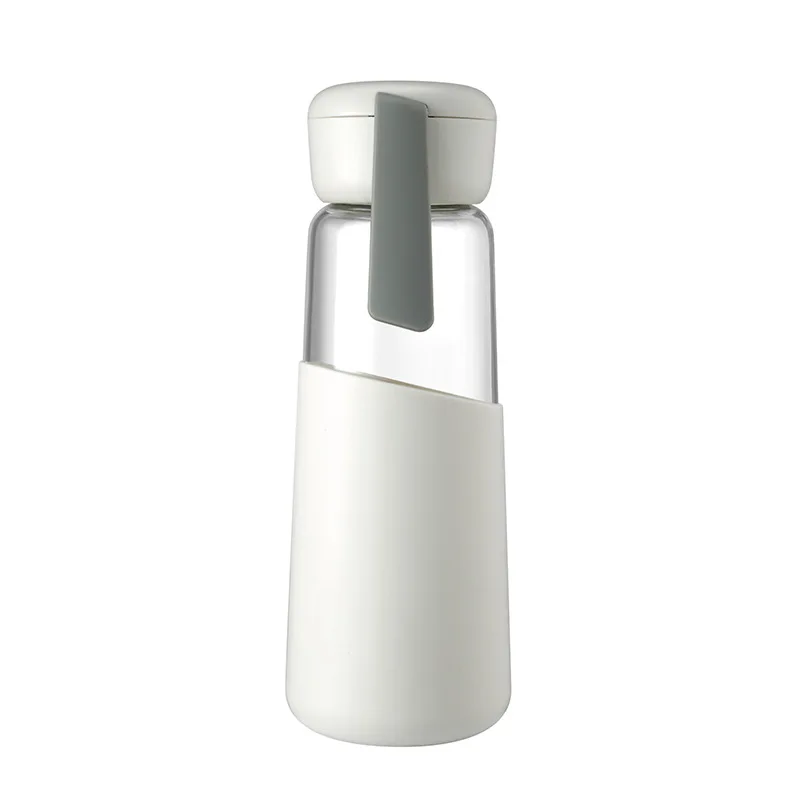 Light Gray Стеклянная бутылка для воды ярких цветов, Экологичная, здоровая, герметичная, для питья, портативная, с силиконовым покрытием для студентов, влюбленных, 400 мл - Цвет: Light Gray