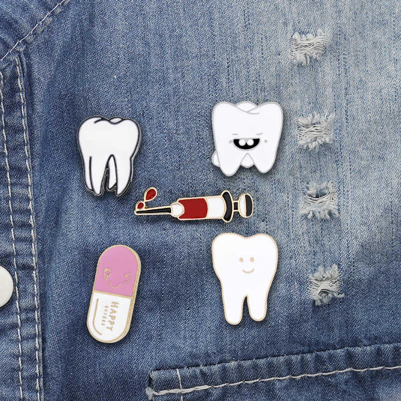 Metal Badge Jewelry-Gifts Pill Teeth-Brooches Lapel-Pin Medical-Organ Enamel Pins Smile
