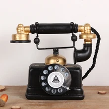 Vintage Resin Telephone Model Miniature Telephone Figurine Antique Craft Desktop Home Office Decor Accessories- Black