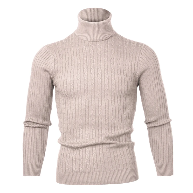Высококачественный теплый мужской свитер с высоким воротом, модный однотонный вязаный мужской свитер, повседневный тонкий пуловер, мужской топ с двойным воротником