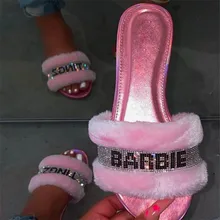 Модные домашние тапочки розового цвета; Сезон Зима; Новинка; яркие теплые сандалии со стразами; женские шлепанцы; коллекция года; домашние тапочки на плоской подошве