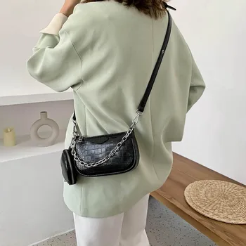 

Fashion PU Leather Crossbody Bag Ladies Chain Shoulder Messenger Bag Sling Purse Women Pure Color Shoulder Handbag