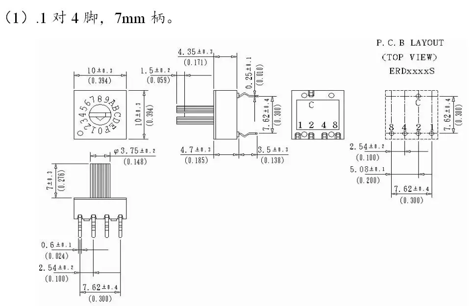 

5PCS/LOT 0-9 rotary encoding switch, dial code switch, 10 shift PCB encoding switch, 8421C positive code 4:1, band handle