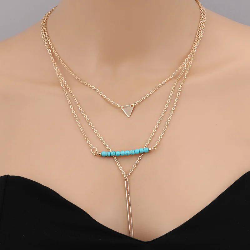 New Bohemian Long Pendant Necklaces Lady Vintage Gold Triangle Necklace Multilayer Statement Jewelry for Women gift | Украшения и