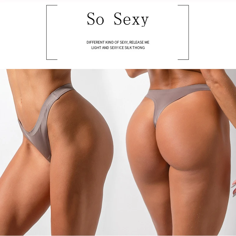New Sexy Low-Rise Panties Ice Silk Thong Seamless G String Fashion simple Underwear Women Back Lace Thongs Lingerie tanga