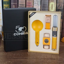 COHIBA сигарный набор 2 струйный фонарь зажигалки металлический резак для сигар острый Карманный дорожный Humdior дорожная сигарная пепельница W/подарок