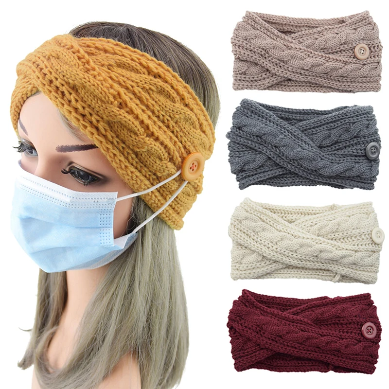 

Twist Cross Hairband For Women Girls Hair Accessories Woolen Knitted Headband Solid Color Ear Warmer Button Elastic Hair Bands