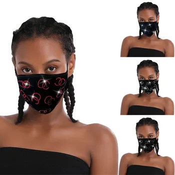 

Black Dustproof Rhinestone Mask for Women Face Fashion Desinger Washable Reusable Breathable Cloth Crystal Mask Decor Jewelry