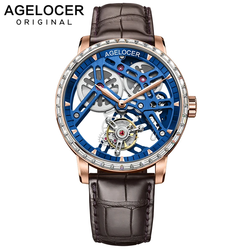 AGELOCER Роскошные Брендовые Часы, новые швейцарские оригинальные часы с турбийоном, мужские часы с запасом хода, 80 мужские часы с скелетом 9001A1