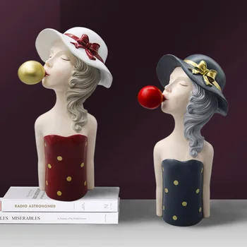 

Creative Resin Statues Cute Bubble Blowing Girl Sculptures Decorative Craft Living Room Resin Crafts Home Decoration Accessories