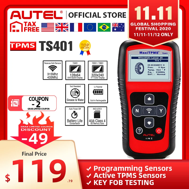 £105.88 Autel Maxitpms Ts401 Tpms Tool Tyre Pressure Sensor Activator Programmer