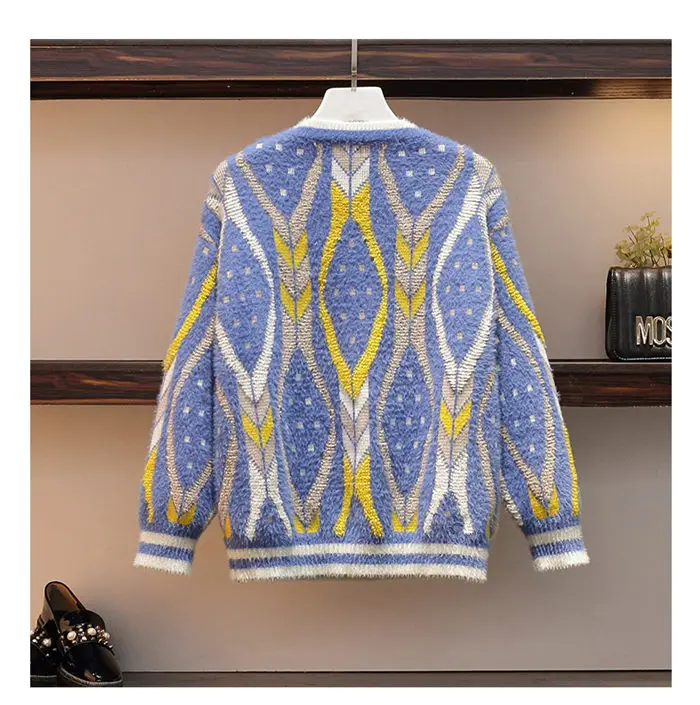 Новинка, Модный зимний теплый свитер из искусственной норки с лоскутным узором, женские вязаные пуловеры, элегантные топы для женщин, f1440
