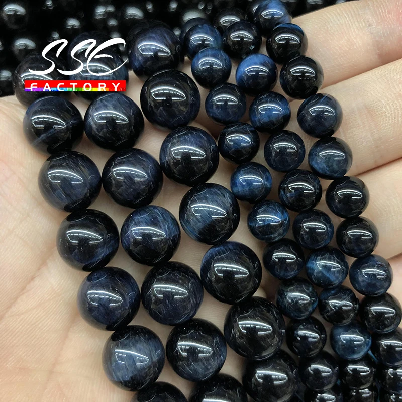 Natuursteen Dark Blue Tiger Eye Kralen Ronde Losse 4 6 8 10 12 14 Mm 15 ''Streng Kralen voor Sieraden Maken Armband Diy