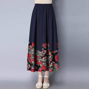 

Ladies Skirts Summer Fashion Women linen Print Mid-Calf Skirts Denim Style Casual Clothing Vestidos Festa Mujer Vintage Clothes