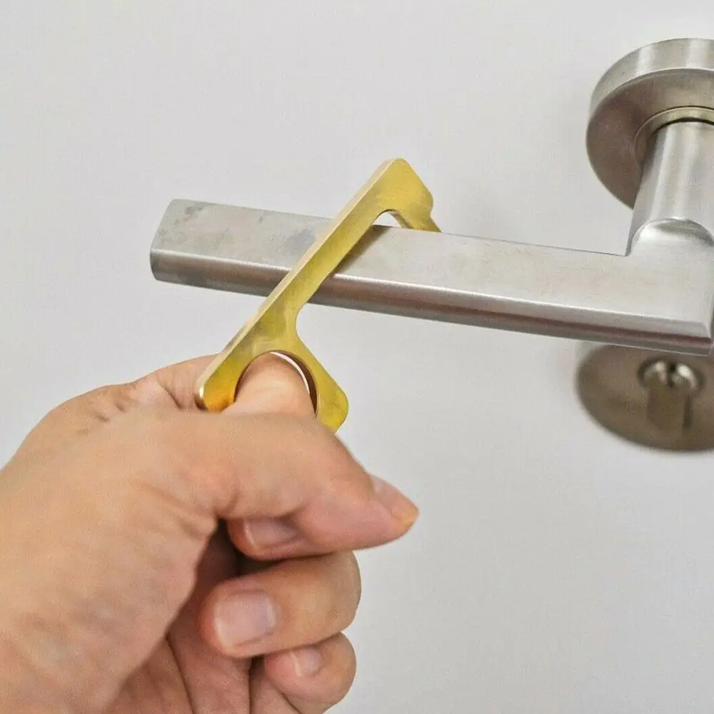 Hygiene Hand Antimicrobial Brass EDC Door Opener Door Handle Key Portable Press Elevator Tool Safety Protective Accessories