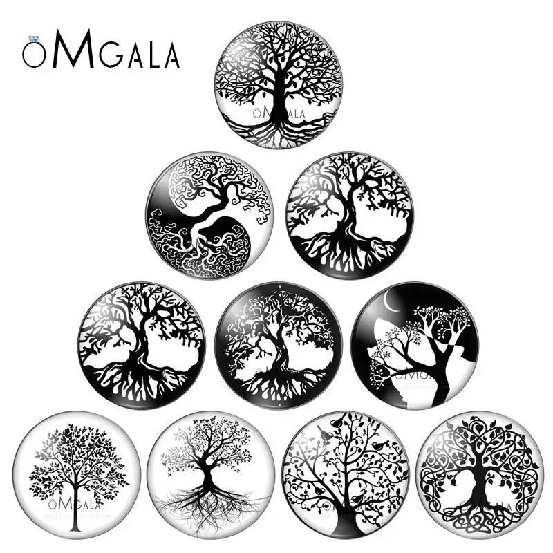 

Black Color Tree of Life 10pcs 10mm/12mm/14mm/16mm/18mm/20mm/25mm Round photo glass cabochon demo flat back Making findings