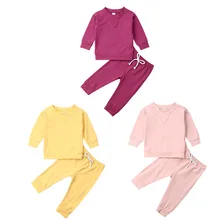 Одежда для новорожденных мальчиков и девочек от 1 до 4 лет топы с длинными рукавами, штаны, леггинсы, комплект из 2 предметов