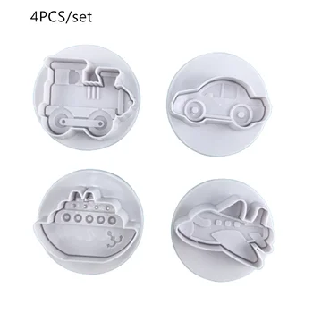 

4PCS/set Airplane, Vehicle,Tank, Car Shape Plastic Biscuit Cookie Cutters Fondant Pastry Mold Cake Decorating Tools Candy Molds