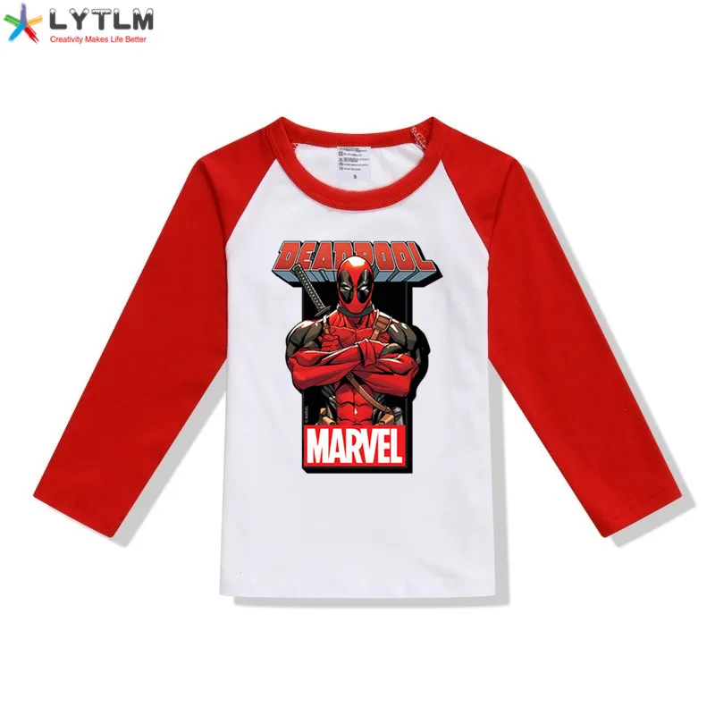 LYTLM, Винтажная Футболка Marvel футболка с дэдпулом Детский костюм супергероя Roupa Infantil Menina, топы для мальчиков, футболка Enfant Garcon - Цвет: CX Raglan Red