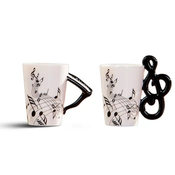 

2 Pcs Creative Novelty Ceramic Cup Free Spectrum Coffee Milk Tea Cup Personality Mug, Piano Handle & Note Handle