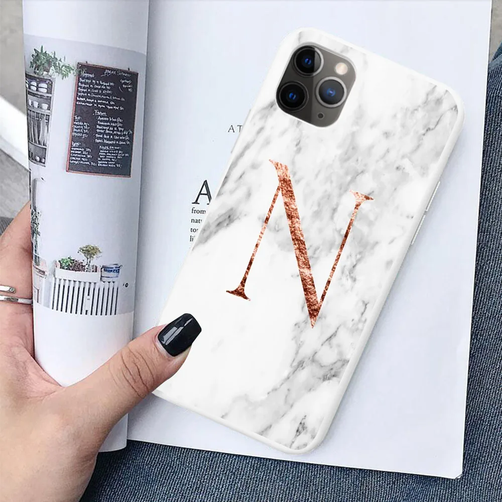 Начальная Буква A B конфетный белый мягкий ТПУ чехол для iPhone 11 Pro MAX 6 7 8Plus XR XS X пользовательское имя сочетание белый чехол под мрамор - Цвет: TPU