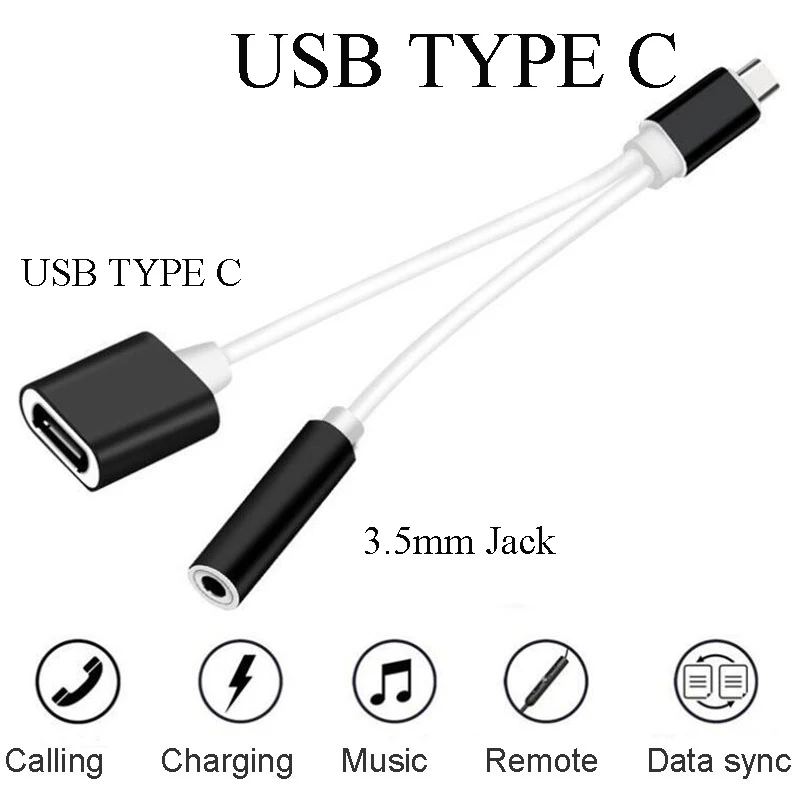 

2 in 1 USB Type C 3.5mm Audio Jack Headphone adapter Charging USB-C Cable Type-C Headphones Connector Adapters