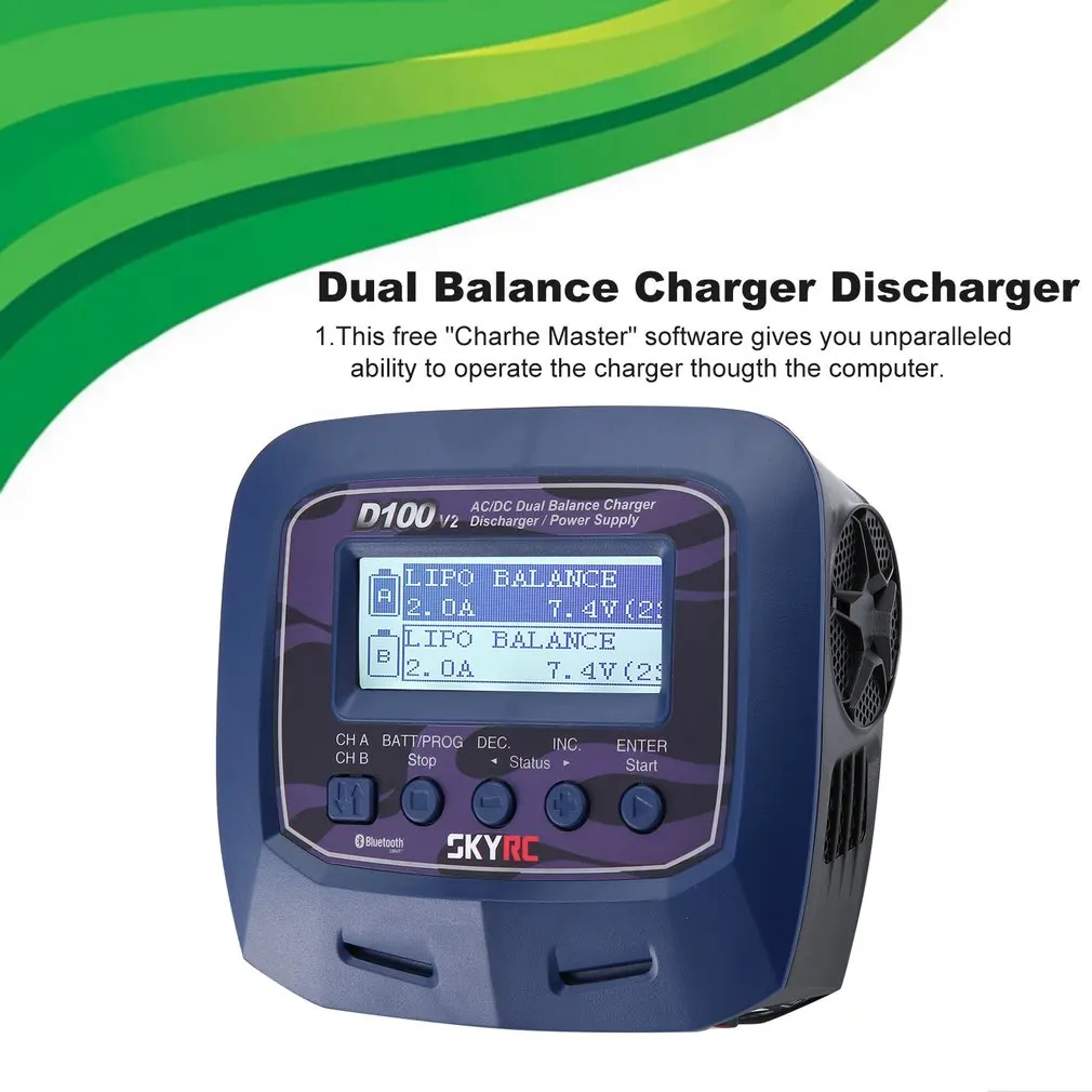 

SKYRC D100 V2 Charger Dual Output Intelligent Balance Charger Discharger English Voice Charge LiFe LiIon LiHV NiMH NiCd LiPo