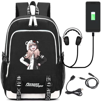 

USB Charging Headphone jack Backpack School Bags Mochila Laptop Backpack Schoolbag anime Danganronpa Printing backpack