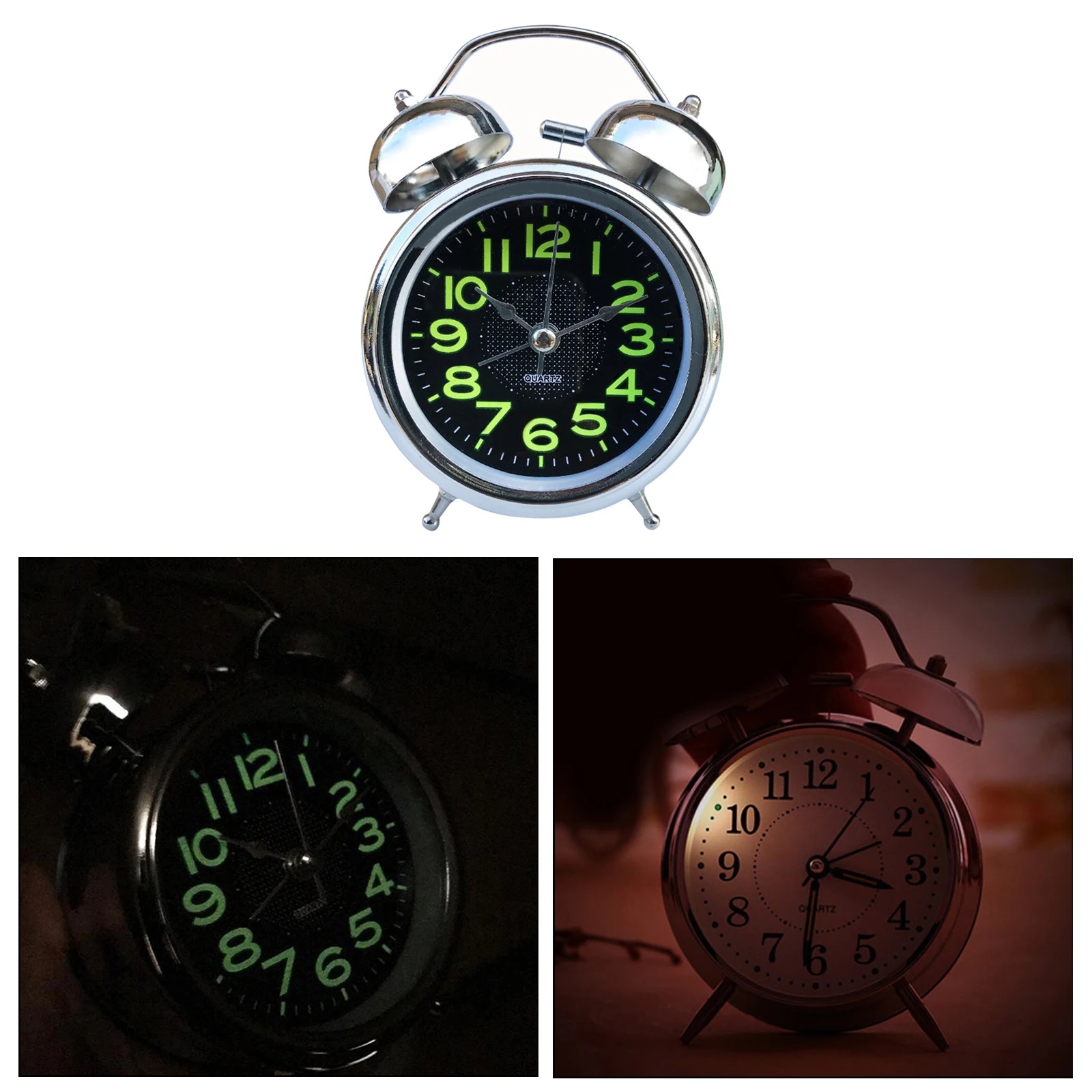 3inch Alarm Clock Electronic Round Double Bell Desk Table Digital Quartz Clock Home Decoration Retro Portable Cute Durable