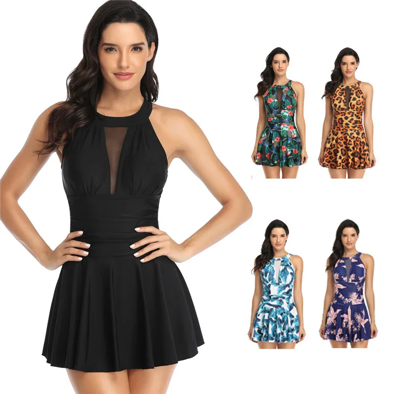 One Piece Swimsuit with Skirt High Neck Mesh Swimwear Women Print Swimming Suit Plus Size Swimdress 1 Vintage Swim Red 10 Color One Piece Swimsuit with Skirt High Neck Mesh Swimwear Women Print Swimming Suit Plus Size Swimdress 1 Vintage Swim Red 10 Color