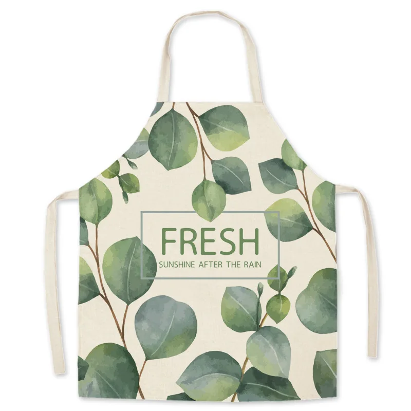 Nordic Style Aprons Plant Flower Printed Kitchen Aprons For Women Linen Bibs Household Cleaning Pinafore Home Cooking Tools