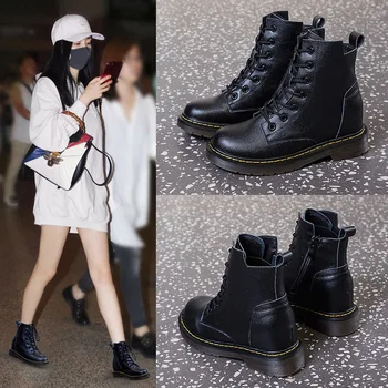 

women's breathable single shoes European and American Leather short boots 8-hole high top retro motorcycle boots